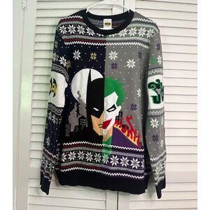 Numskull Batman Joker Split Fair Isle Applique Ugly Christmas Sweater